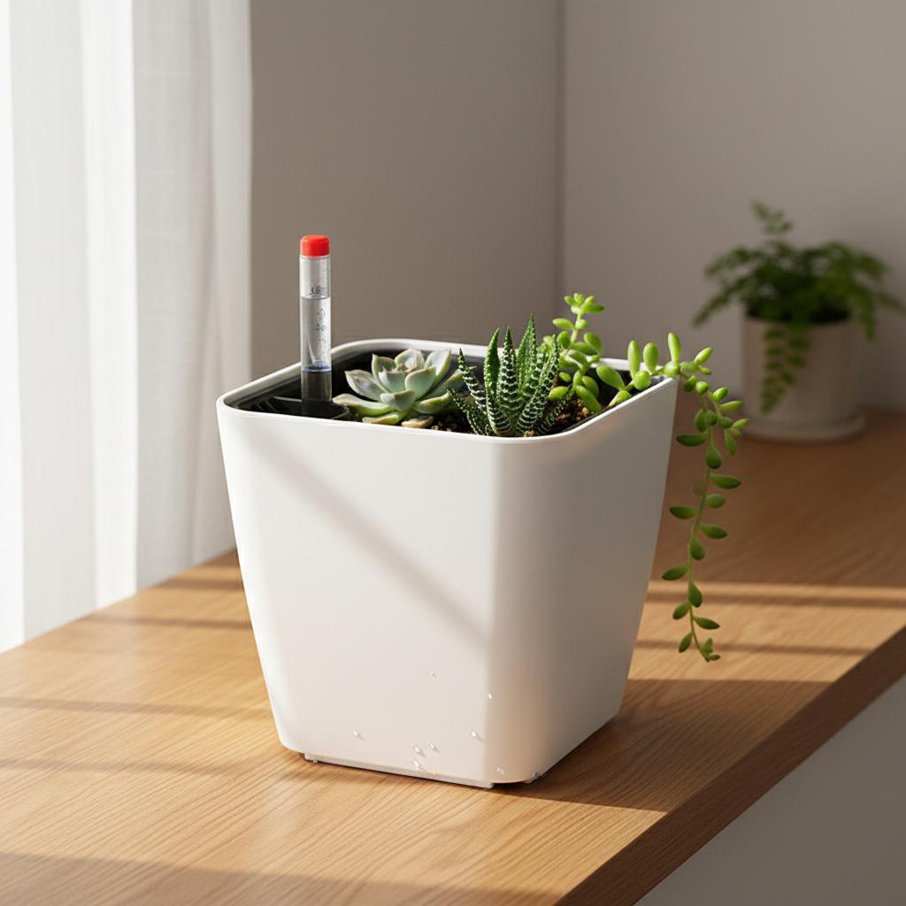 Mini Square Plastic Planter With Self Watering System For Succulents And Small Plants