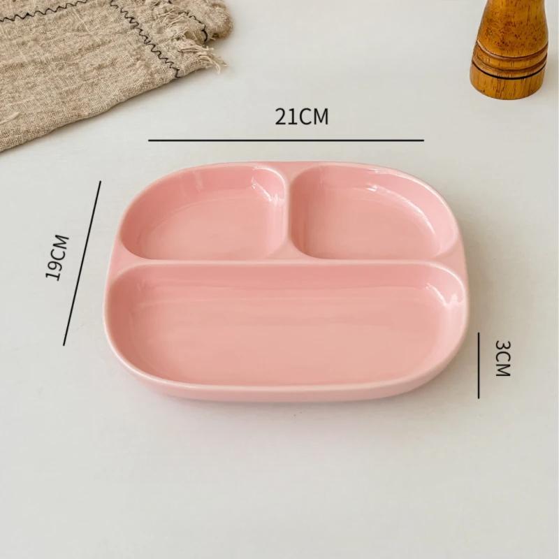 

8-дюймові керамічні розділові тарілки для дорослих для схуднення, три відділення, прості однотонні дитячі тарілки, зелені, кремові, вінтажні, столовий посуд 8 inches синій