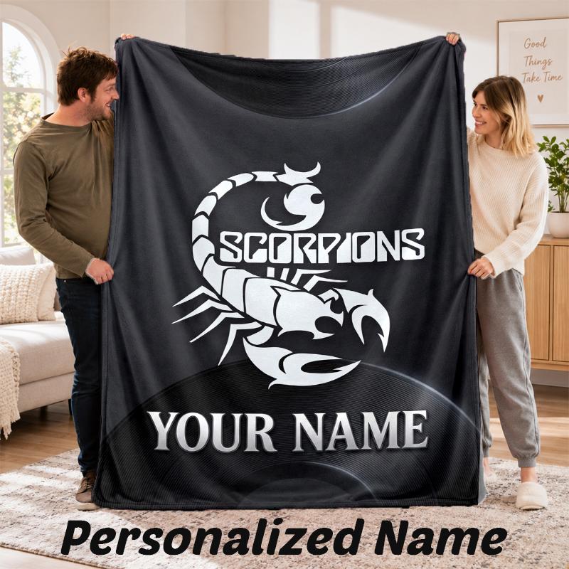 Scorpions Personalized Flannel Blanket Custom Name Text Soft Throw Blanket Home Decor