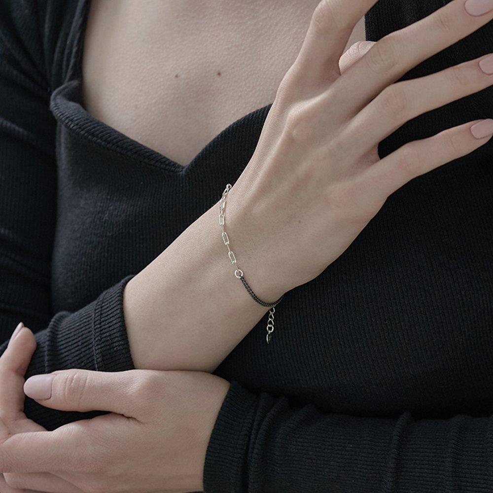 Mimi.J Jewelry 925 Silver Black Point Chain Bracelet