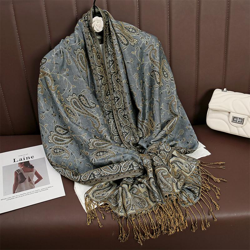 New Pashmina Women Scarf Bohemia Paisley Shawl Wrap Paisley Jacquard Flowers Cashmere Classic Tassels 70X190Cm
