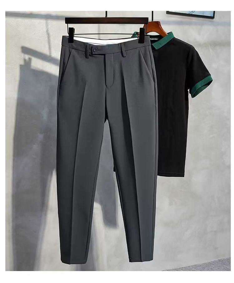 

Мужские эластичные брюки 2025 года: Весна/Осень Лето, Тонкие брюки Nine-Point 27 темно-серого