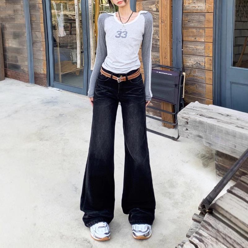 

2024 Women s Gradient Slim Fit American Micro-Flare Jeans - Autumn/Winter Floor-Length Horseshoe Pants M чорний