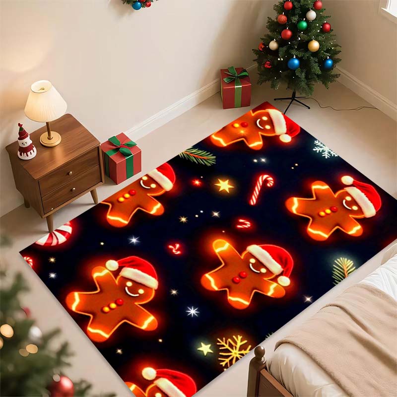 Christmas Gingerbread Man Print Rug – Festive Living Room Decor Mat & Non-Slip, Durable Bedside Floor Mat