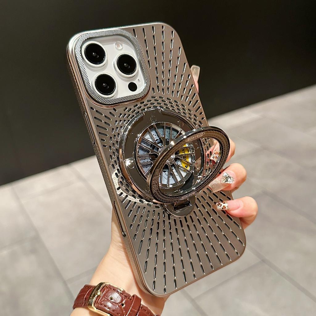 For iPhone 15 Pro Case Compatible with MagSafe Gyroscope Kickstand Heat Dissipation PC Back Cover