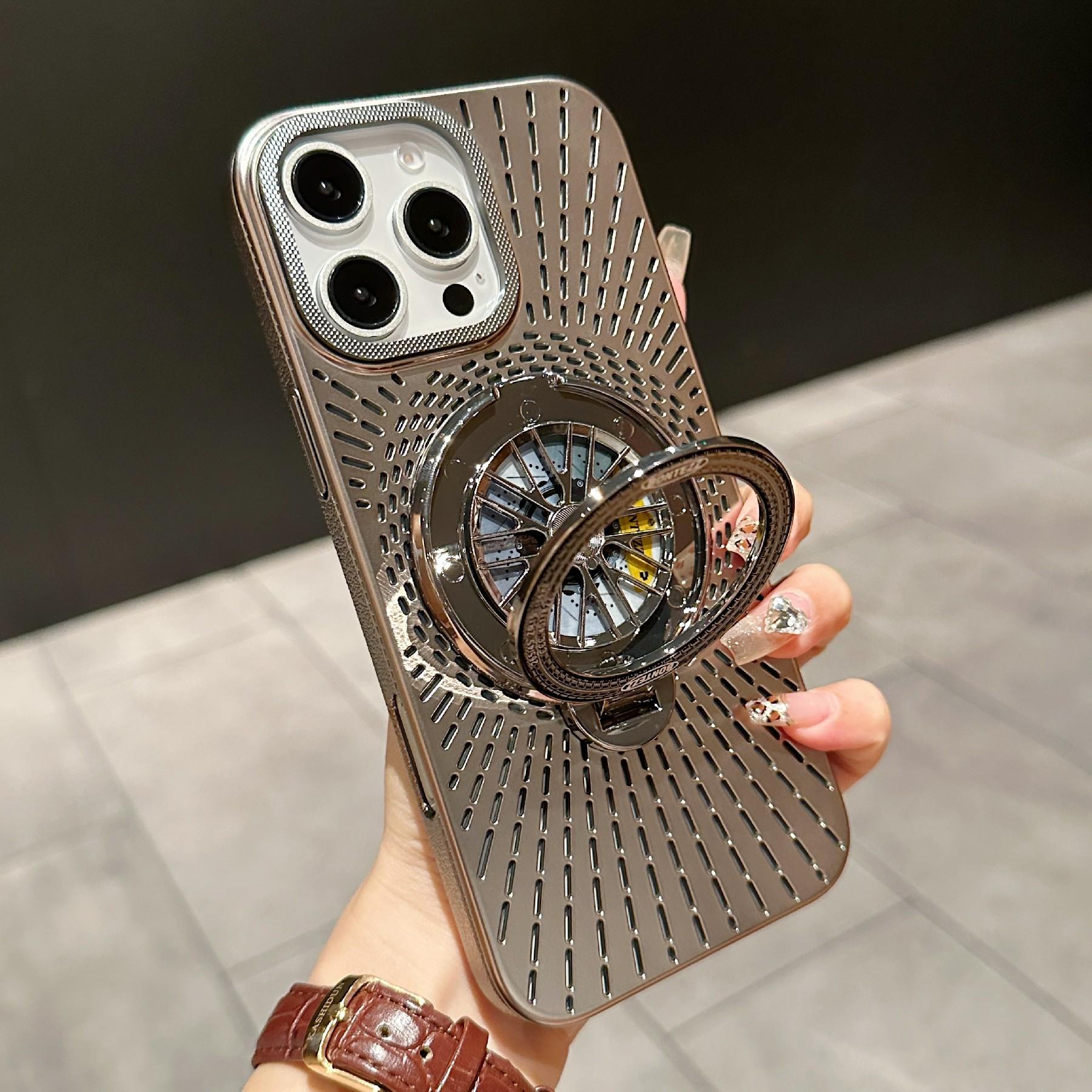 

For iPhone 14 Pro Max Case Compatible with MagSafe Gyroscope Kickstand Heat Dissipation PC Back Cover Titanium Grey