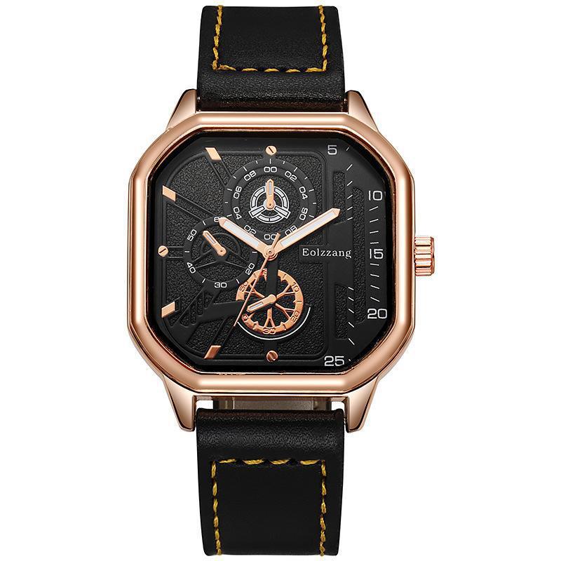 Fashion Men's Quartz Watch Classic Square Men's Quartz Wristwatch PU Leather Strap Business Watches for Man Student