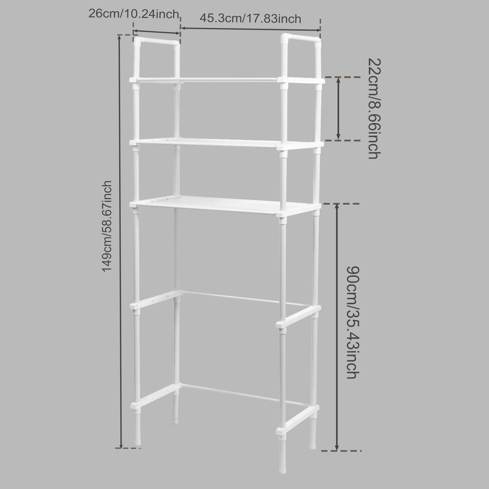 

Over The Toilet Storage Rack with 4 Hooks 3 Tier Bathroom Shelf Punch-free Versatile Storage Rack for Bathroom Laundry Restroom
