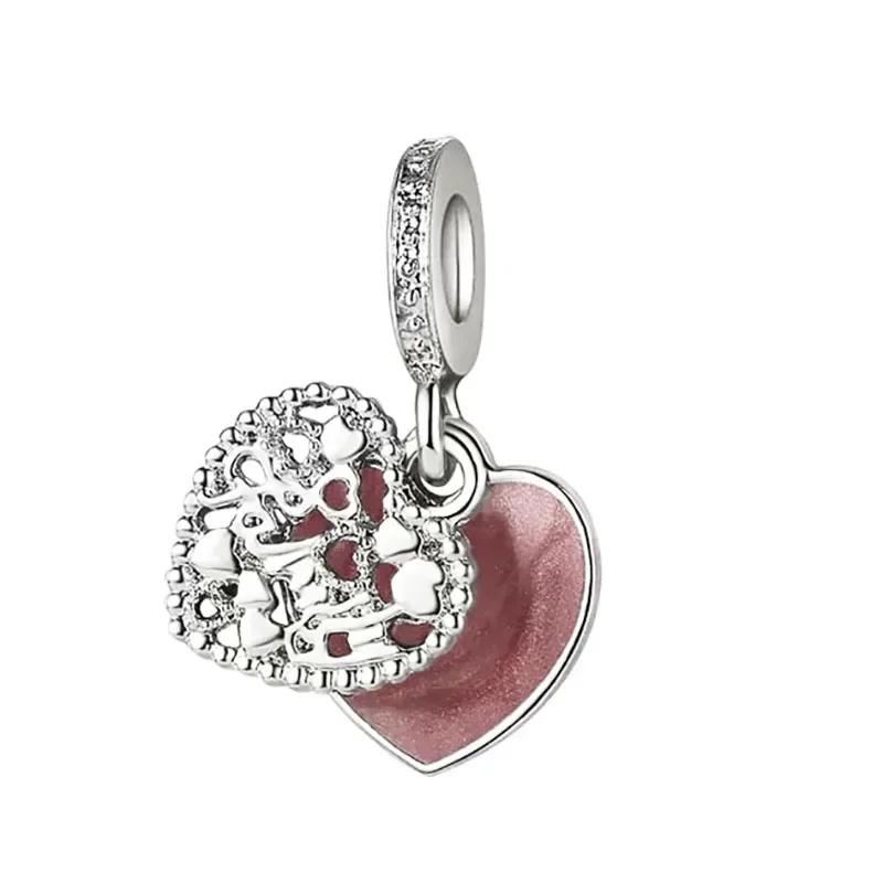 New Fashion Love Heart Bear Pig Butterfly Cake Pink Series Beads Fit Charms Bracelets Women DIY Jewelry Gift