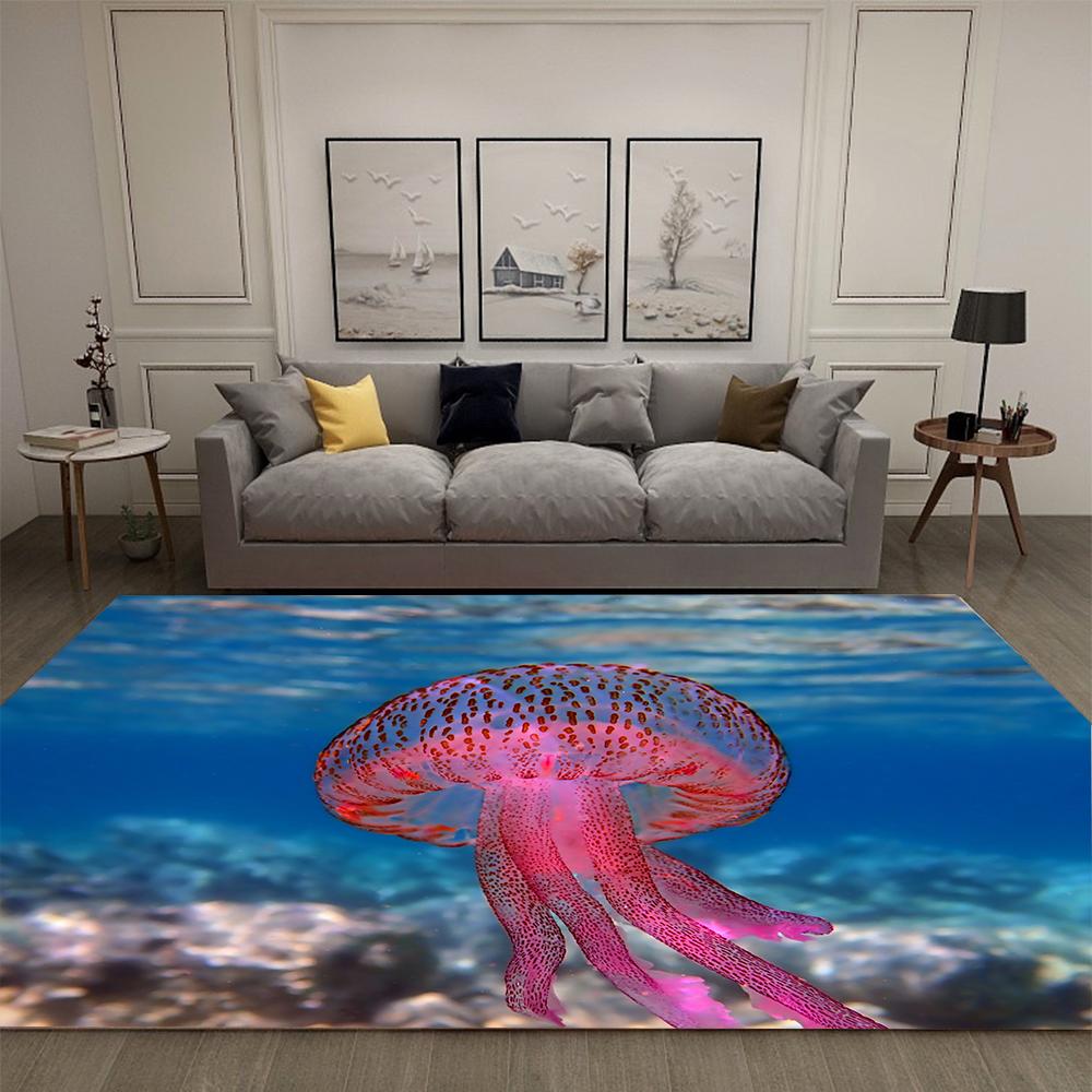 Dreamy 3D Jellyfish Print Rug, Soft Anti-Slip Indoor Rug, Small and Medium Alfombra Tapete Peludo Living Room Bedroom Floor Mat