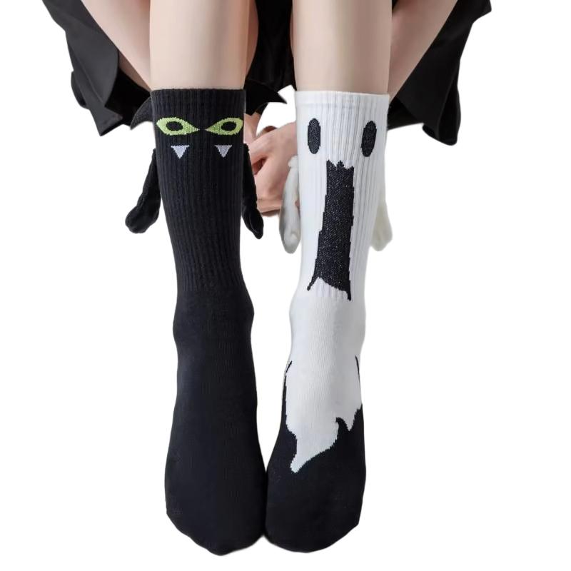 Meias de Casal com Design de Morcego de Halloween, Meias Fofas de Halloween com Design de Fantasma, Meias Confortáveis Magnéticas para Dar as Mãos, Tamanho Único Especial