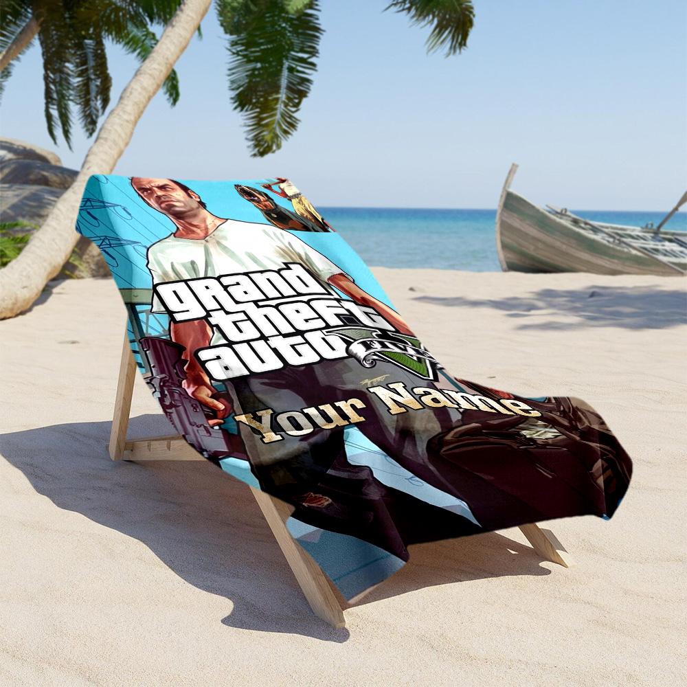 Grand Theft Auto Customizable Name Beach Towel Soft Durable Quick-Dry Suitable for Swimming Gym Camping Yoga Vacation