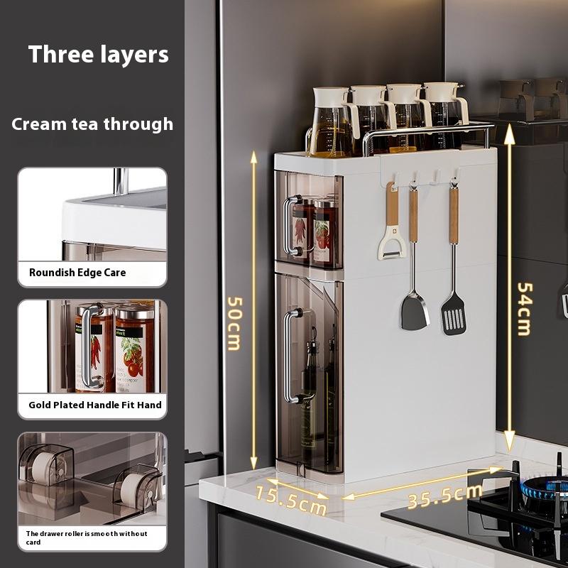 Pull-Out Kitchen Storage Rack Narrow Countertop Spice Organizer Multi-Functional Household Oil Salt Sauce and Vinegar Storage