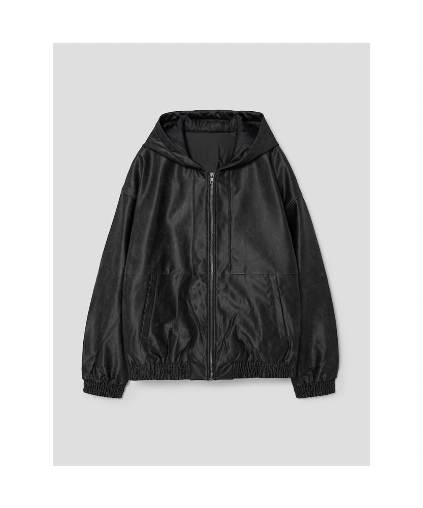 8seconds Faux Leather Hooded Padded Bomber Ash