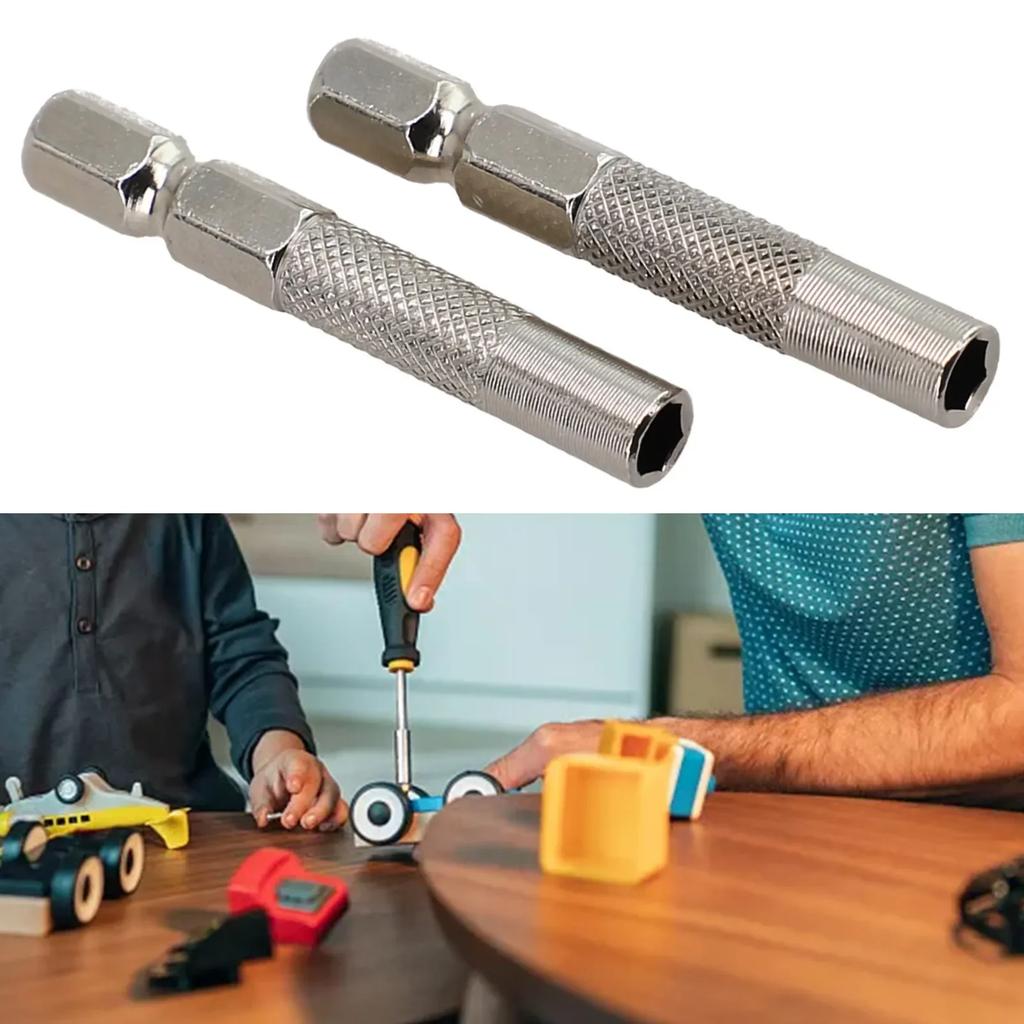 Bits For Small Screwdriver Hex Shank Silver 6.35mm Insert Bit Adapter To 4mm Electric Socket Holder Chrome-vanadium Steel 2pcs