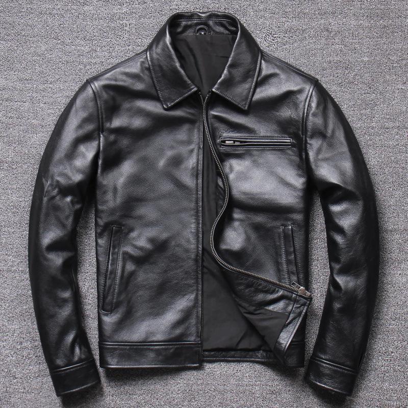 

Новая куртка из кожи желтого цвета высшего слоя в деловом повседневном стиле с лацканами для мужчин среднего возраста 2XL чёрный