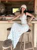 Beach Pattern Heart Bikini and Long Skirt Four-Piece Set - Women's Slimming Resort Swimsuit