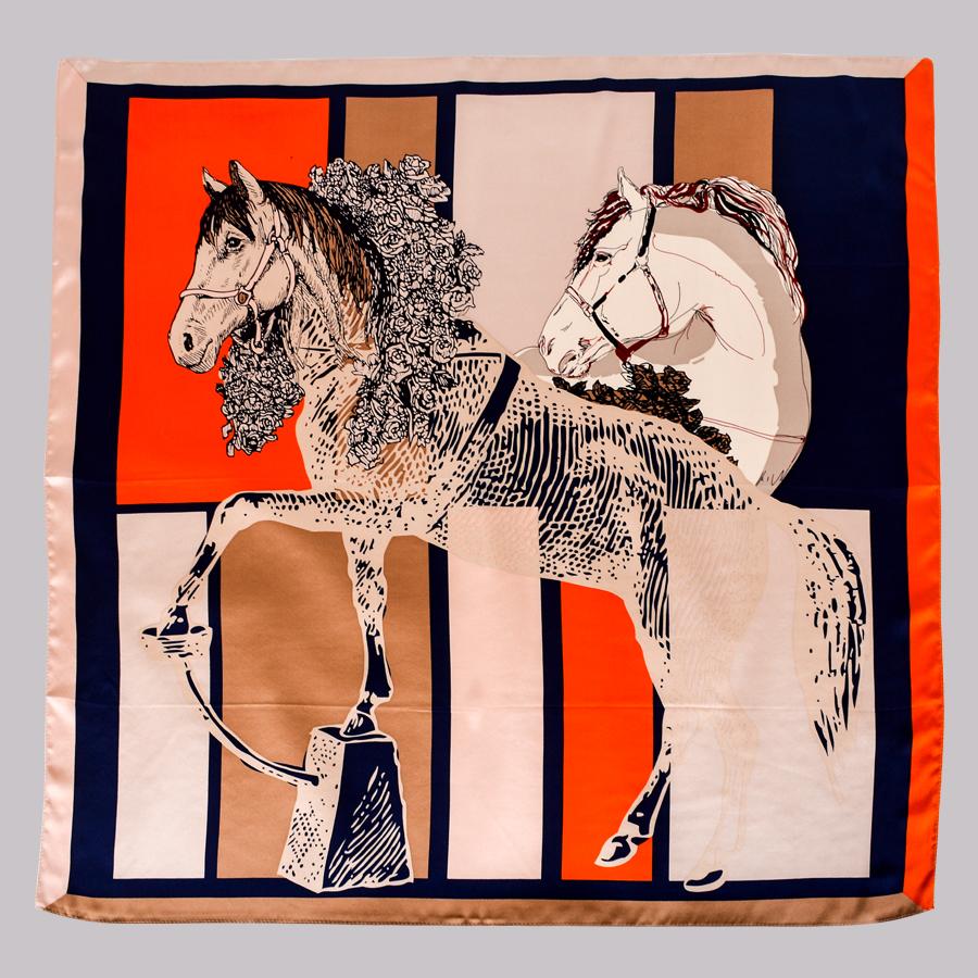  New Orange Square Scarves Fashion Horse Design Ladies 100% Silk Scarf Shawl Printed 90*90cm Fall Winter Neck Scarf
