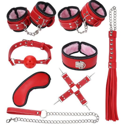 8pcs/set BDSM Bondage Restraint Black and Pink Leather Furry Bondagesexy Furniture Kit Made In China SM Play Toy