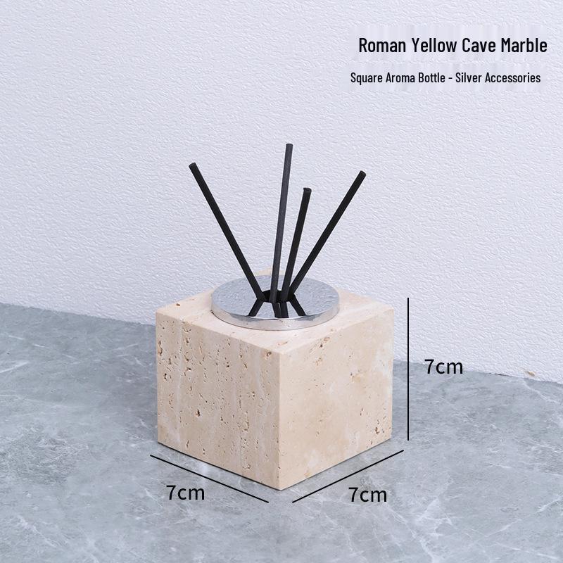 Badezimmerset aus gelbem Marmor im chinesischen Stil: Tablett, Aromatherapie-Ornament, Handseifenspender & Taschentuchbox.