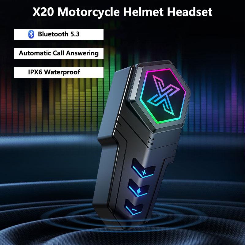

X20 Bluetooth 5.3 Гарнитура для мотоциклетного шлема Беспроводные стереонаушники Hands Free Ipx6 Водонепроницаемые наушники с шумоподавлением для мотоцикла