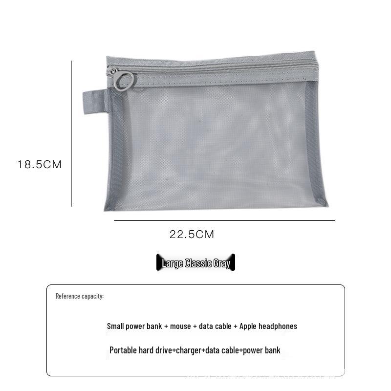 Transparent Mesh Portable Storage Bag for Data Cables, Earphones, Cards - Large Capacity Everyday Organizer