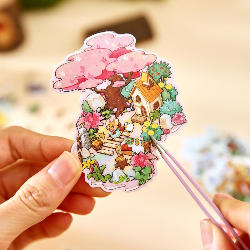 8in1 Kawaii 3D Cartoon House Miniature Scene Stickers Book Fun DIY Stacked Scrapbook Stickers Children's Festival Gifts