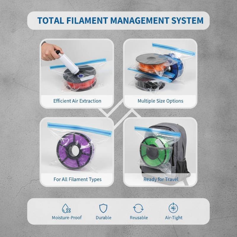 3D Printing Filament Vacuum Storage Bag Reusable Sealed Pouch Anti Dust for PLA ABS PETG Filament Beginner Use 1 Set