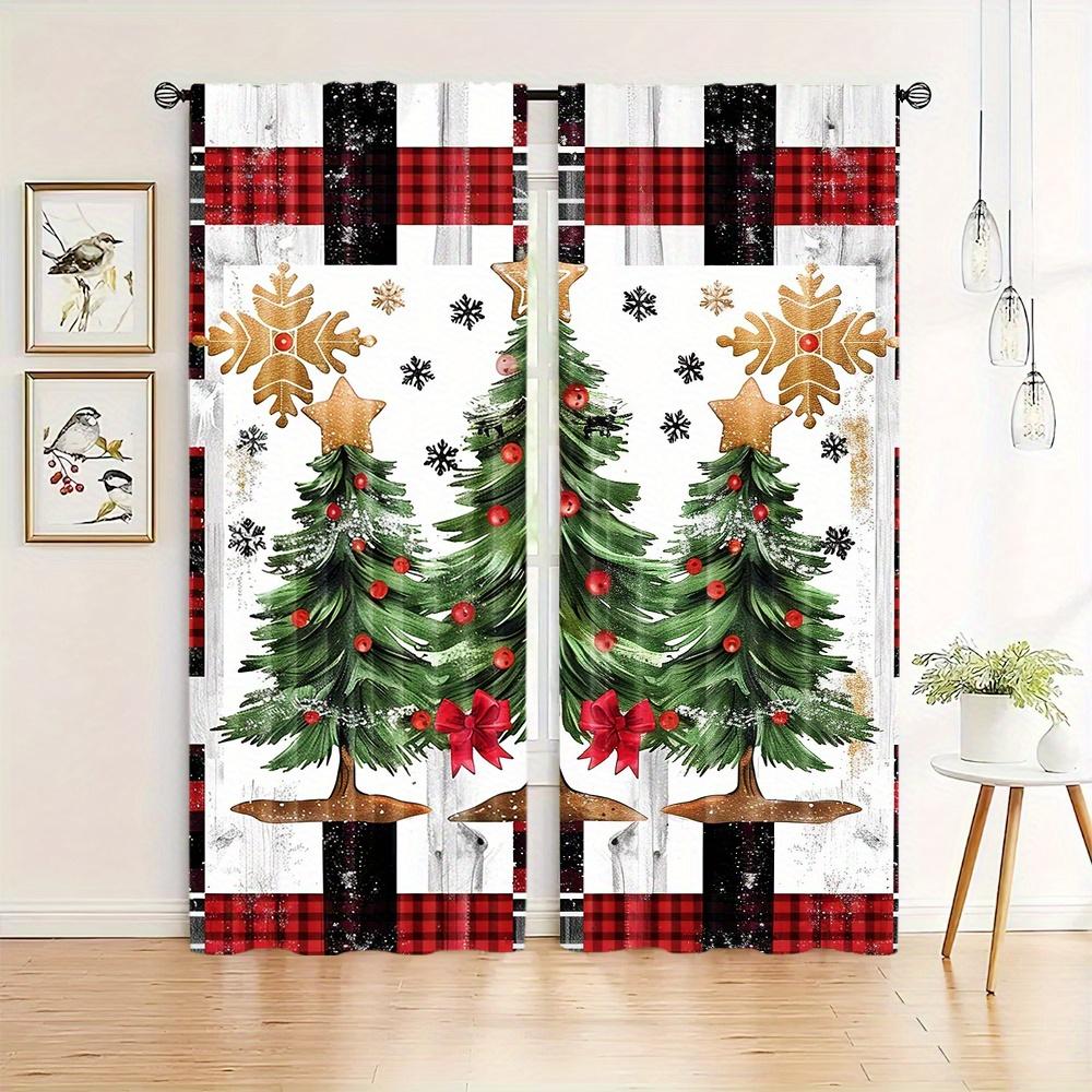 2pcs Red Christmas Ball Print Curtains Soft Microfiber Rod Pocket Design For Easy Hanging Perfect For Living Room Bedroom Study
