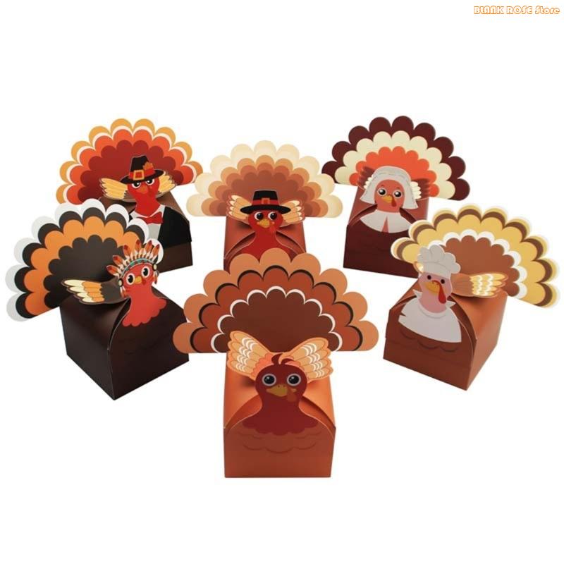 K1AE Turkey Patterned Gift Box Pack Of 12 For Holiday Treats Hands On Crafting Experience