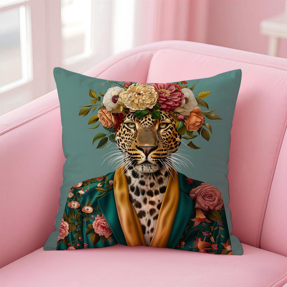 European Fashion Leopard Art Cushion Cover Pillowcase Short Plush Invisible zipper Room Sofa Cushion Cover