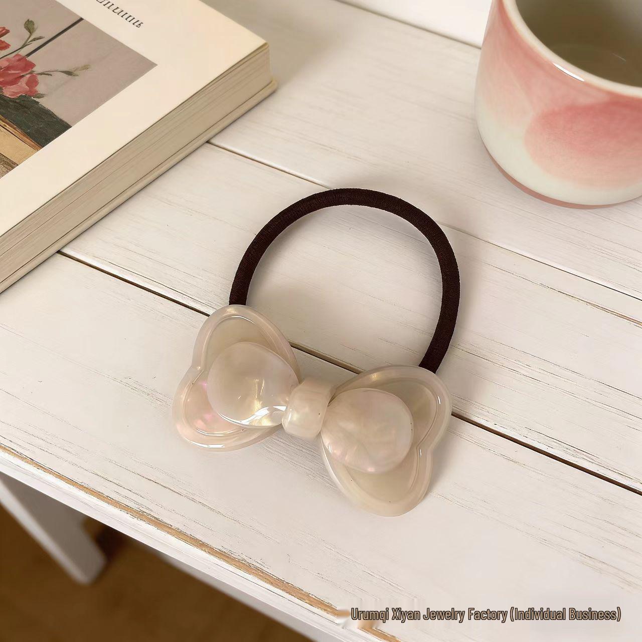 

Korean Style Bow Hair Tie: High Elastic Rubber Band with Acetate Plate