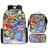 Stitch Kids Backpack Set 3-Piece Student School Bag Lunch Box Pencil Case Digital Print Gift Set for Children