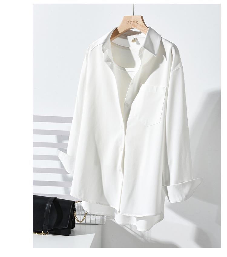 Women's White Non-Iron Wrinkle-Free Shirt Jacket - Plus Size, Loose Fit, Simple Commute Style for Spring and Autumn 2026
