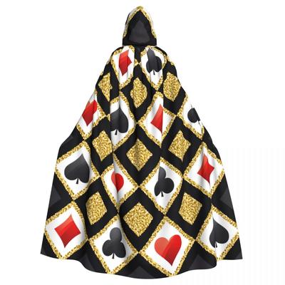 Golden Alice In Wonderland Poker Red Black Adult Cloak Cape Hooded Medieval Costume Witch Wicca Elf Purim Carnival Party