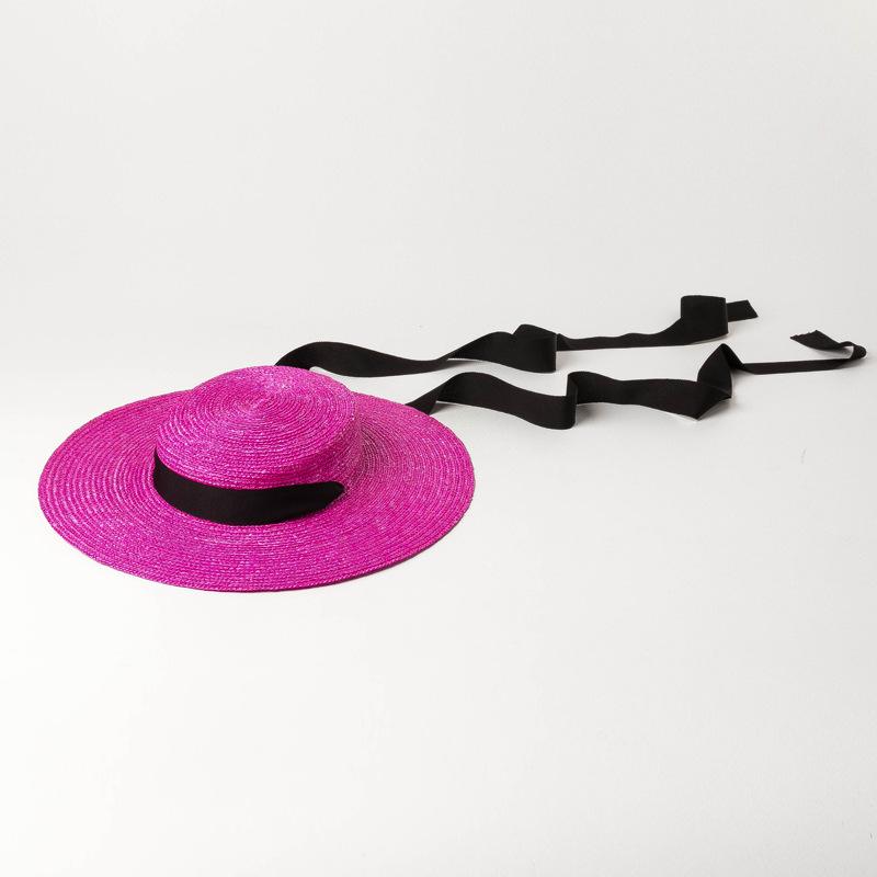 European and American spring and summer new light flat top big brim strap colored straw straw hat stage fashion show sunshade straw hat