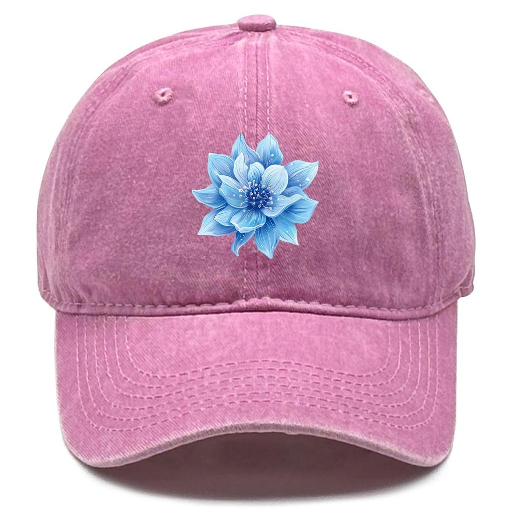 Blue Flower Print Adjustable Baseball Cap, Trucker Hat Raw Brim Simple Retro Casual Snapback Sun Hat