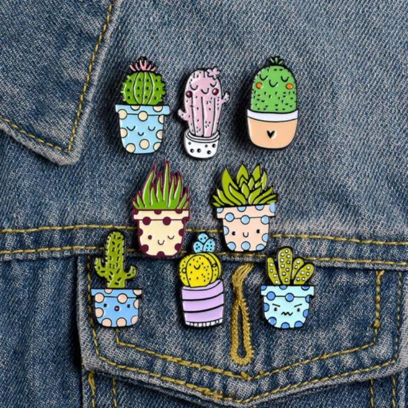 Unisex niedliche Cartoon-Kaktus-Sukkulenten-Emaille-Pflanzen-Brosche, Anstecknadel, Schmuck, Geschenk