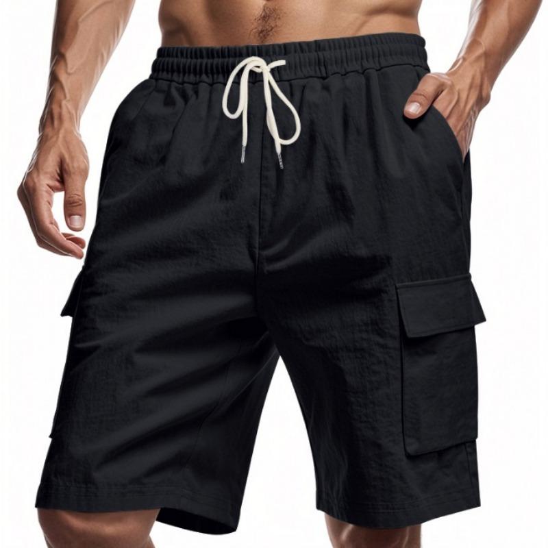 Mens Multi Pocket Drawstring Waist Cargo Casual Shorts S чёрный