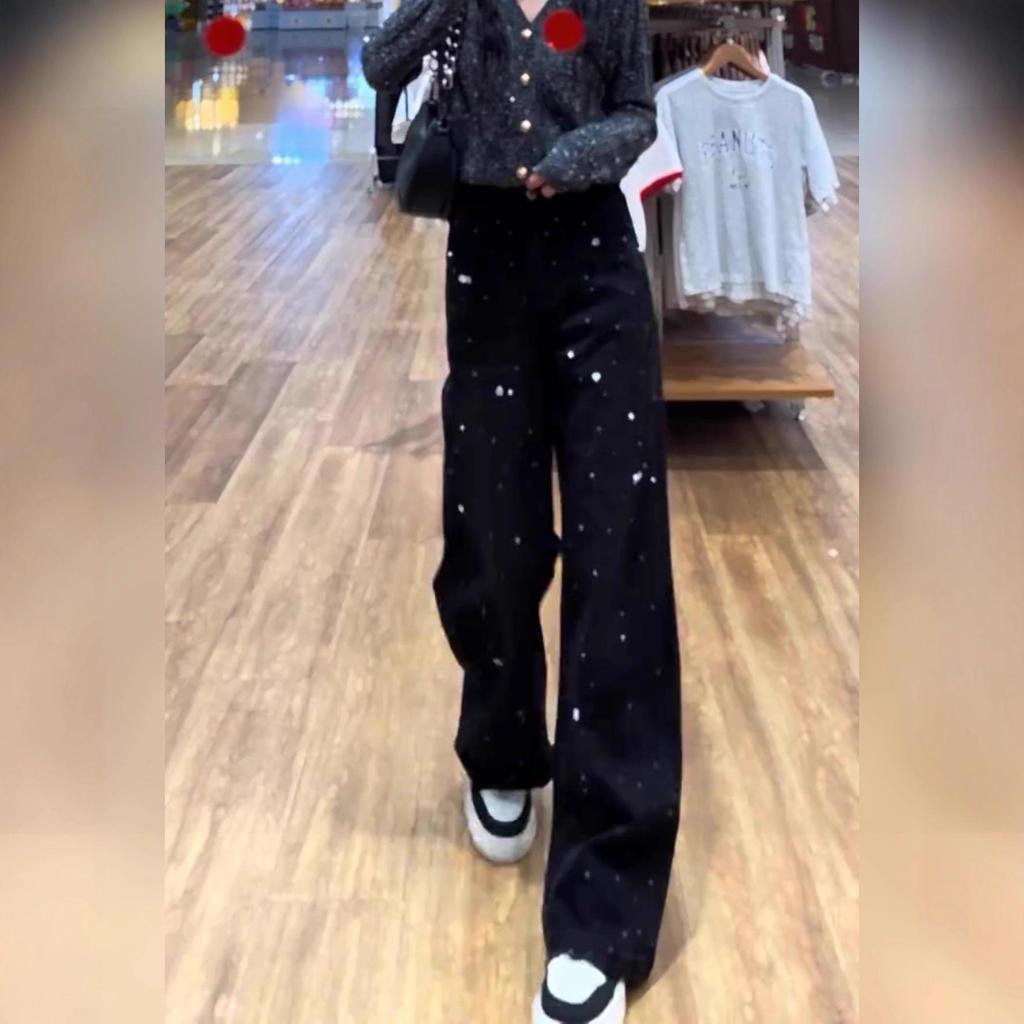 Women's Starry Sky Plush-Lined Denim Pants for Fall/Winter Fashion