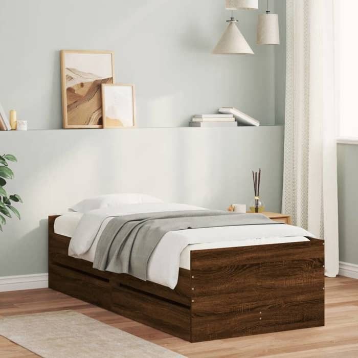 VidaXL Cadre de lit avec tiroirs chêne marron 75x190 cm 3207363