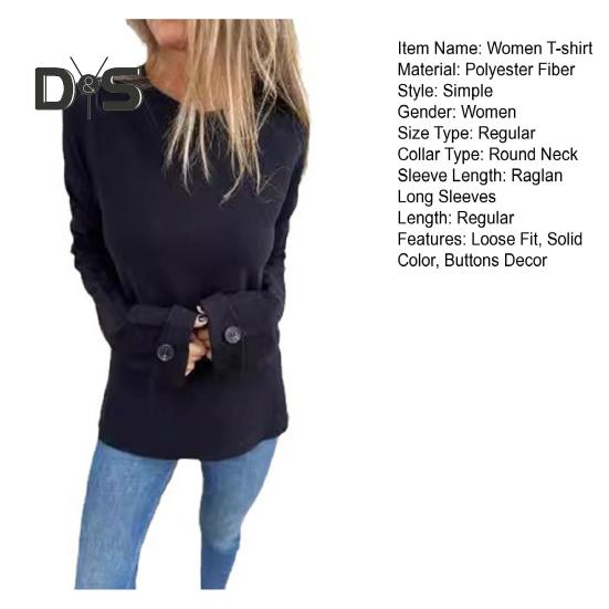Dámské tričko s kulatým výstřihem Raglán s dlouhým rukávem Knoflíky Manžety Tričko Jednobarevné Volný střih Ležérní pulovry Denní nošení