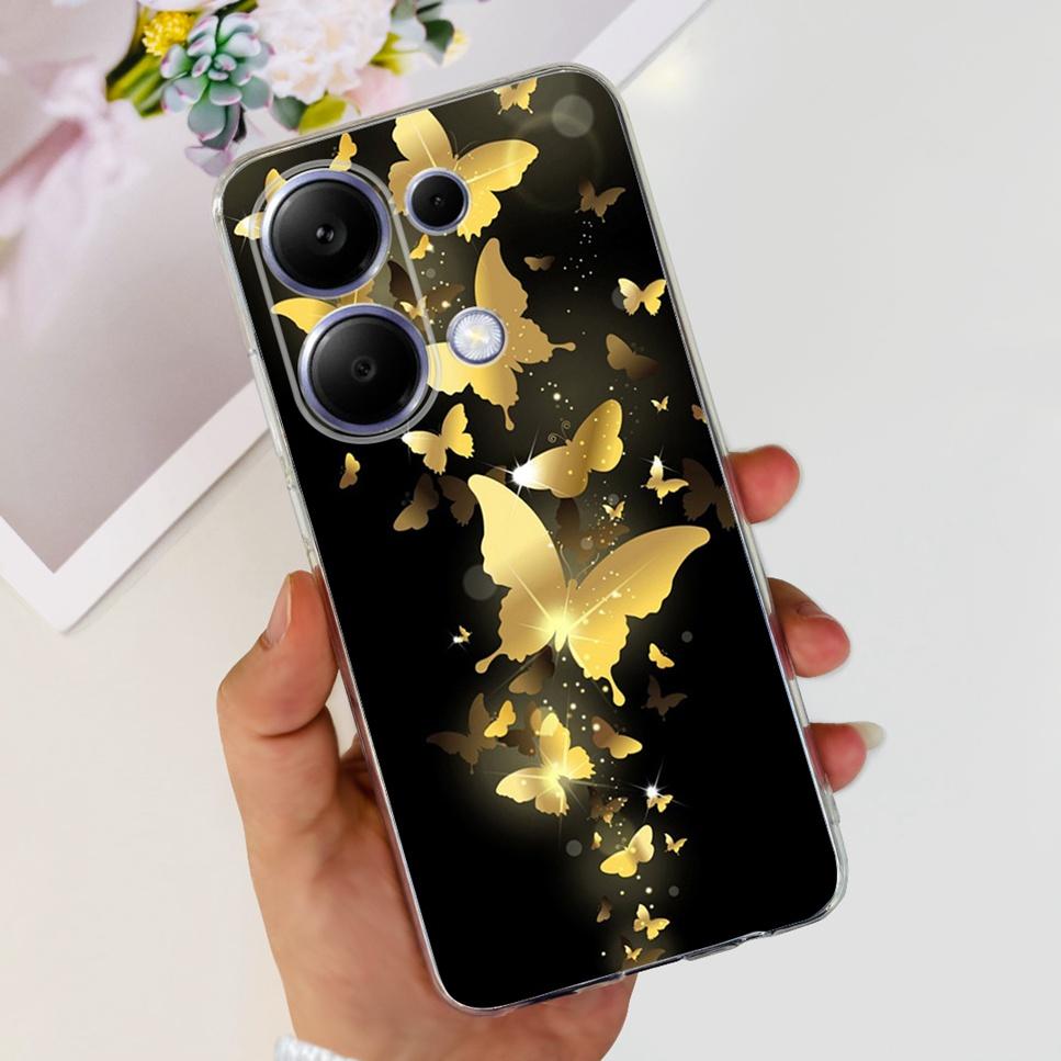 For Xiaomi Redmi Note 13 Pro 4G Case Beautiful butterfly flower TPU Soft Silicone Cover For Xiaomi Poco M6 Pro Bumper Phone Case