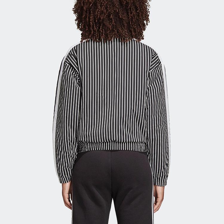 Adidas Jaqueta de Algodão Original com Gola Alta Listrada Curta Feminina Jaquetas Preto Branco DY0873