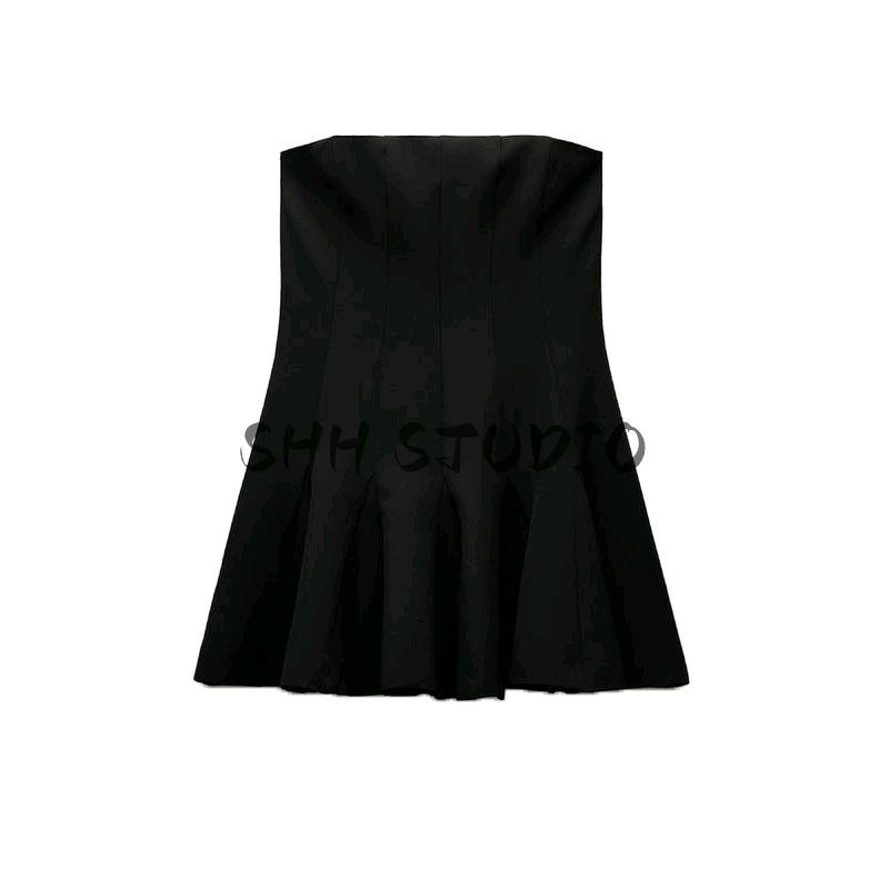 Spring New Women's Clothing off-Shoulder Collar Tube Top Wavy Style Wide off-Shoulder Straight Collar Short Dress 2160777