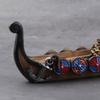 Ceramic Waterfall Incense Burner Viking Dragon Boat with 10 Free Cones Gift Option for Mixed Aromas