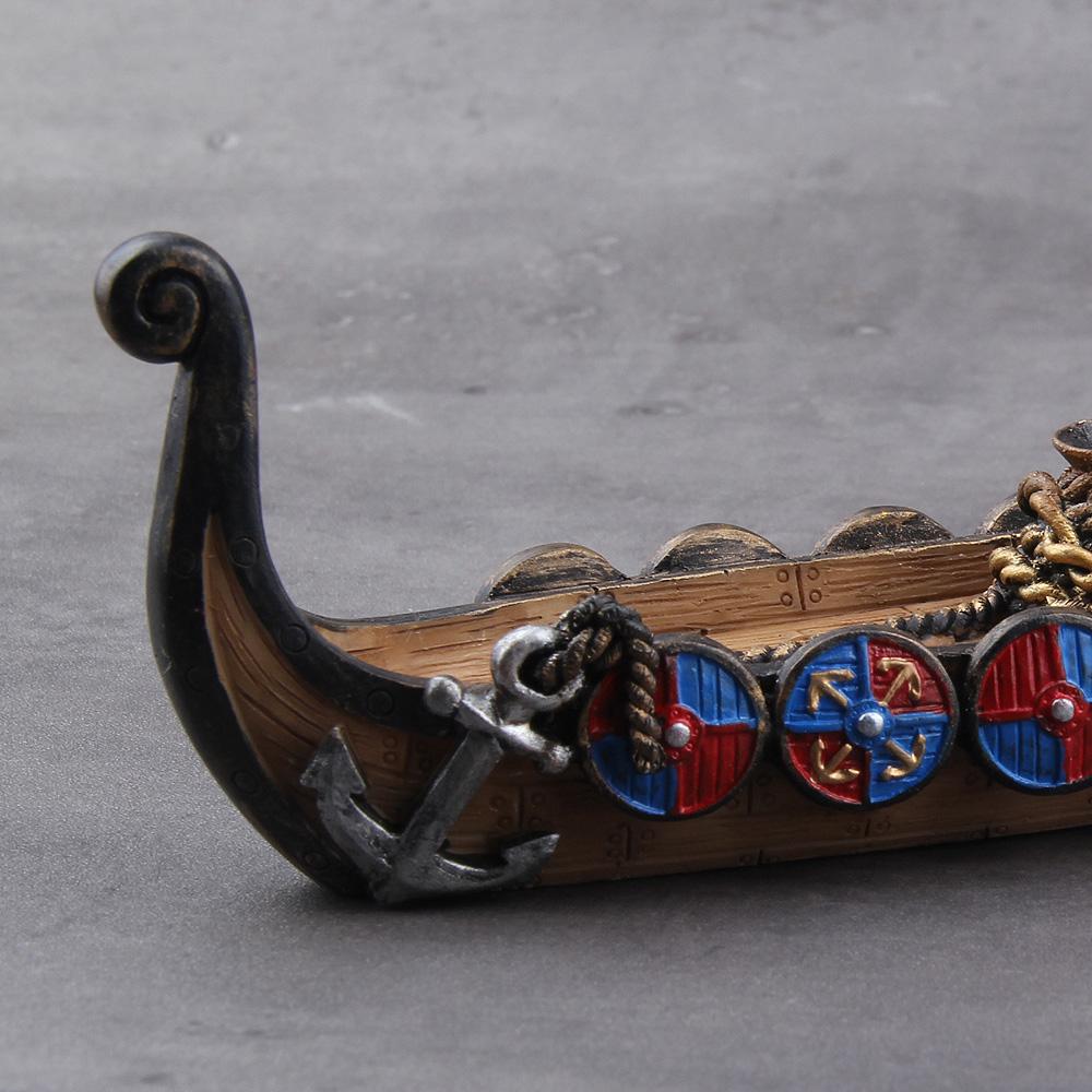 Ceramic Waterfall Incense Burner Viking Dragon Boat with 10 Free Cones Gift Option for Mixed Aromas