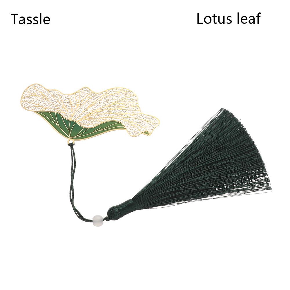 Lotus Leaf Metal Tassel Chinese Style Pendant Brass Bookmark Painted Pagination Mark Book Clip