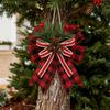 Christmas Burlap Plaid Bow with Pine Cones Pine Needles Large Buffalo Plaid Bow Xmas Wreath Checkered Bow for Holiday Crafts Home Party Tree Decor