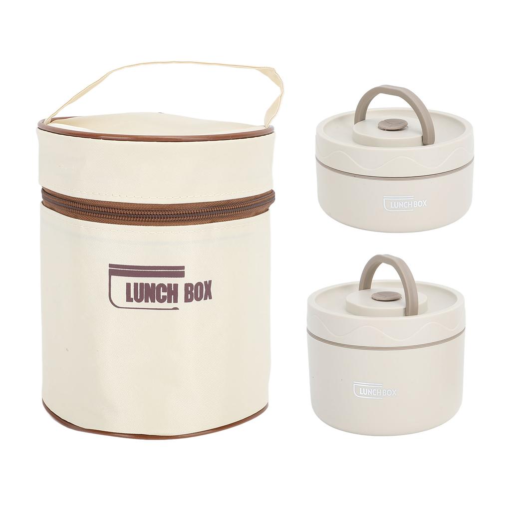 Insulated Lunch Container 304 Stainless Steel Sealed Multifunction Portable Round Thermal Bento Box with Thermal Bag